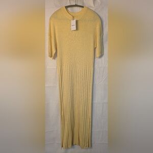 NAADAM Yellow Ribbed Midi Dress